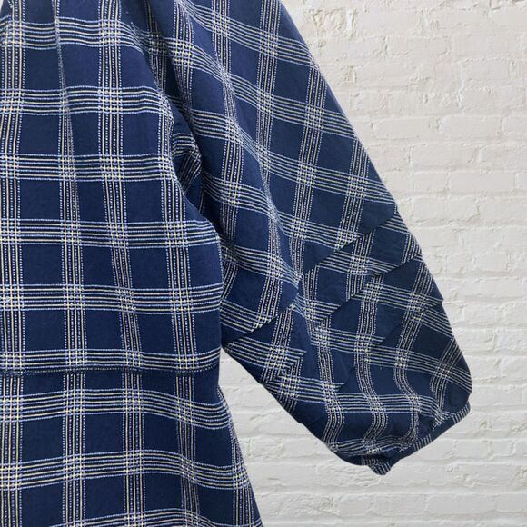 Wrap London Navy Plaid Balloon Sleeve Mini Dress L - Picture 10 of 14